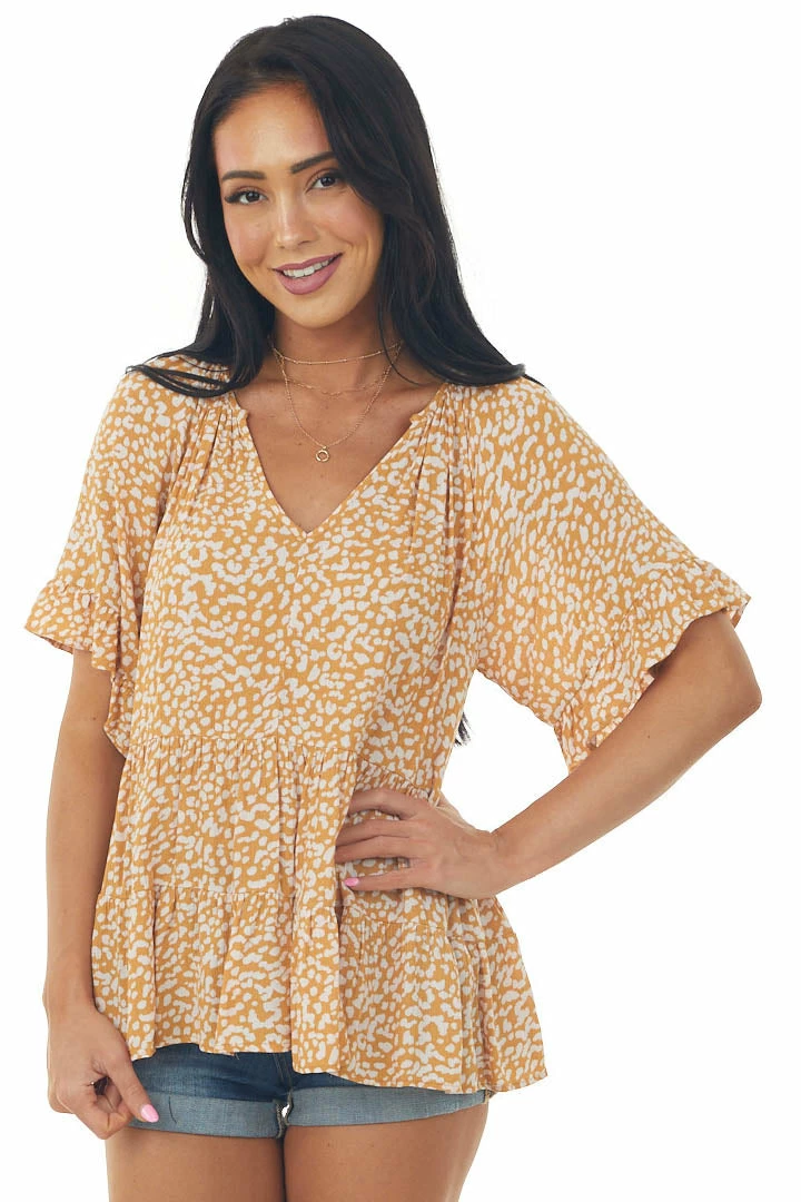 Lush Clothing Honey Spotted Ruffle Tiered Short Sleeve Top 3 Lush Clothing Honey Spotted Ruffle Tiered Short Sleeve Top