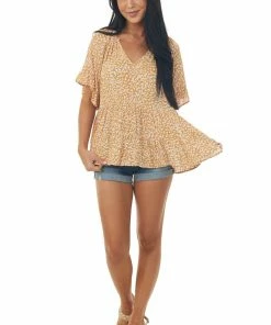 Lush Clothing Honey Spotted Ruffle Tiered Short Sleeve Top