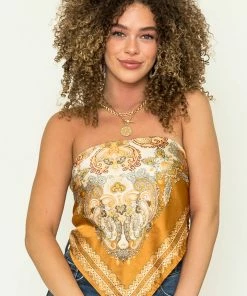 Eesome Honey Paisley Print Smocked Bandana Style Top Tops