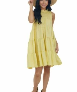 Peach Love Honeysuckle Babydoll Tiered Woven Mini Dress Dresses