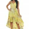 FSL APPAREL Dresses Honeysuckle Floral Print High Low Surplice Dress