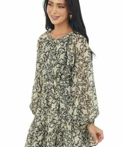 Flying Tomato Honeysuckle Floral Puff Sleeve Waist Tie Dress Dresses