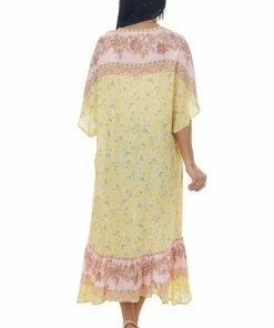 Very J Honeysuckle Floral Ruffle Hem Midi Length Kimono