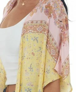 Very J Honeysuckle Floral Ruffle Hem Midi Length Kimono