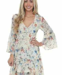 Sweet Lemon Dresses Honeysuckle Floral Tiered V Neck Short Dress