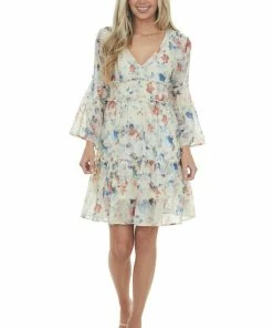 Sweet Lemon Dresses Honeysuckle Floral Tiered V Neck Short Dress