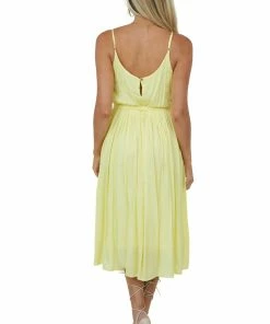 She + Sky Dresses Honeysuckle V Neck Pleated Woven Midi Dress