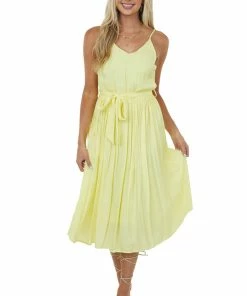 She + Sky Dresses Honeysuckle V Neck Pleated Woven Midi Dress