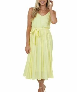 She + Sky Dresses Honeysuckle V Neck Pleated Woven Midi Dress