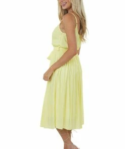 She + Sky Dresses Honeysuckle V Neck Pleated Woven Midi Dress