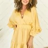 Glam Honeysuckle Kimono Sleeve Ruffle Silky Mini Dress Dresses