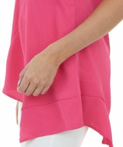 Doe & Rae Hot Pink Asymmetrical Hem Ribbed Cami Blouse Tops
