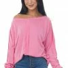 143 Story Tops Hot Pink Long Sleeve Knit Top With Raw Seam Details