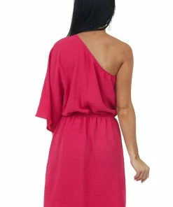 Cotton Bleu Hot Pink One Shoulder Blouson Pocket Dress Dresses 12 Cotton Bleu Hot Pink One Shoulder Blouson Pocket Dress Dresses