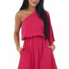 Cotton Bleu Hot Pink One Shoulder Blouson Pocket Dress Dresses