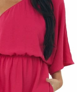 Cotton Bleu Hot Pink One Shoulder Blouson Pocket Dress Dresses 13 Cotton Bleu Hot Pink One Shoulder Blouson Pocket Dress Dresses