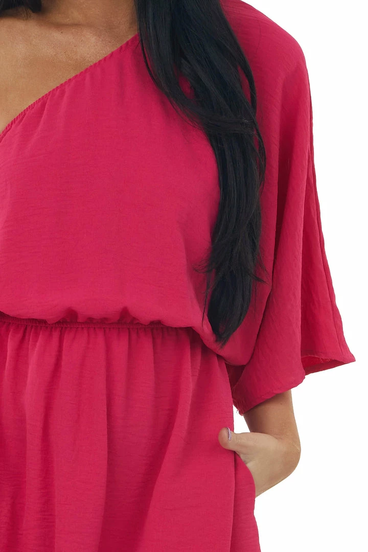 Cotton Bleu Hot Pink One Shoulder Blouson Pocket Dress Dresses 8 Cotton Bleu Hot Pink One Shoulder Blouson Pocket Dress Dresses