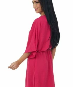 Cotton Bleu Hot Pink One Shoulder Blouson Pocket Dress Dresses 11 Cotton Bleu Hot Pink One Shoulder Blouson Pocket Dress Dresses