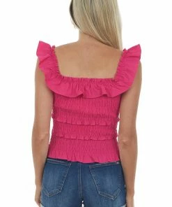 Lush Clothing Hot Pink Smocked Ruffle Tiered Tank Top