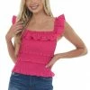 Lush Clothing Hot Pink Smocked Ruffle Tiered Tank Top