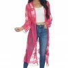 Lucky And Blessed Tops Hot Pink Tribal Lace Open Front Long Sleeve Kimono