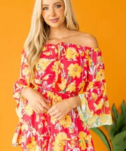 Flying Tomato Hot Pink Floral Print Off The Shoulder Romper