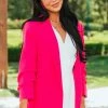 Eesome Hot Pink Gathered Sleeve Blazer With Pockets Outerwear