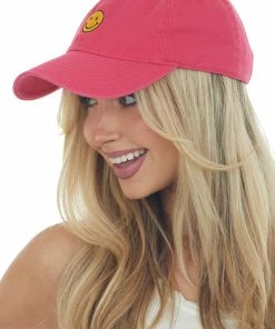 Stitch Lane Accessories Hot Pink Smiley Face Embroidered Baseball Cap