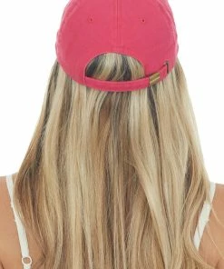 Stitch Lane Accessories Hot Pink Smiley Face Embroidered Baseball Cap