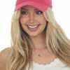 Stitch Lane Accessories Hot Pink Smiley Face Embroidered Baseball Cap