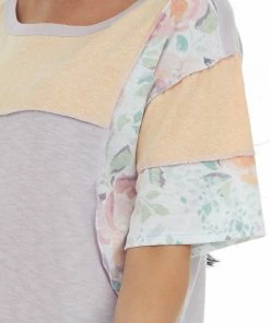 BiBi Iris Floral Colorblock Top With Stitching Trim 13 BiBi Iris Floral Colorblock Top With Stitching Trim