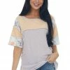 BiBi Iris Floral Colorblock Top With Stitching Trim
