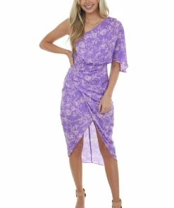 Do + Be Iris Floral One Shoulder Faux Wrap Midi Dress Dresses