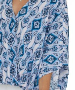 Andree Iris Printed Kimono Sleeve Surplice Neck Blouse