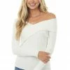 143 Story Tops Ivory Asymmetrical Overlay Ribbed Knit Top