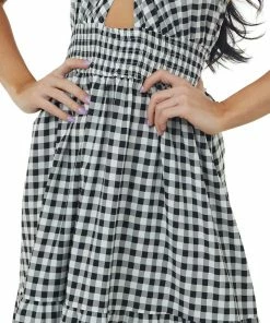 Miss Sparkling Ivory Checker Print Halter Neck Tiered Maxi Dress