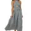 Miss Sparkling Ivory Checker Print Halter Neck Tiered Maxi Dress