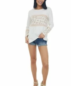 BiBi Ivory Colorblock Long Sleeve Knit Top
