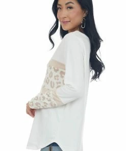 BiBi Ivory Colorblock Long Sleeve Knit Top