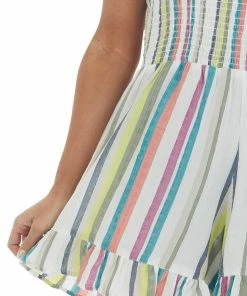 ANGIE Ivory Colorful Stripe Print Strapless Romper