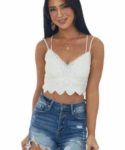 Listicle Ivory Crochet Lace Crossed Strap Bralette Accessories