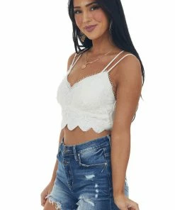 Listicle Ivory Crochet Lace Crossed Strap Bralette Accessories