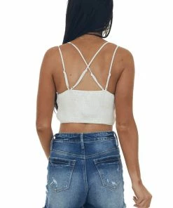 Listicle Ivory Crochet Lace Crossed Strap Bralette Accessories
