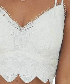 Listicle Ivory Crochet Lace Crossed Strap Bralette Accessories