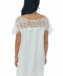 BiBi Dresses Ivory Crochet Lace Yoke Woven Shift Dress 12 BiBi Dresses Ivory Crochet Lace Yoke Woven Shift Dress