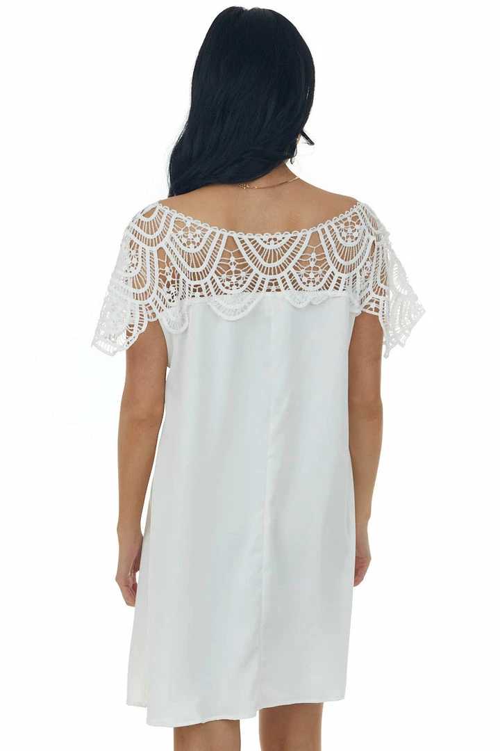 BiBi Dresses Ivory Crochet Lace Yoke Woven Shift Dress 7 BiBi Dresses Ivory Crochet Lace Yoke Woven Shift Dress