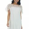 BiBi Dresses Ivory Crochet Lace Yoke Woven Shift Dress