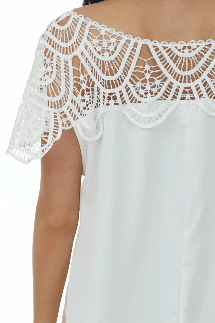 BiBi Dresses Ivory Crochet Lace Yoke Woven Shift Dress 8 BiBi Dresses Ivory Crochet Lace Yoke Woven Shift Dress