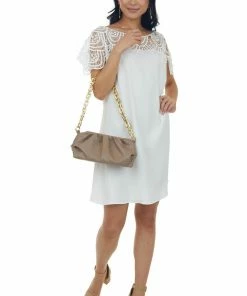 BiBi Dresses Ivory Crochet Lace Yoke Woven Shift Dress 10 BiBi Dresses Ivory Crochet Lace Yoke Woven Shift Dress