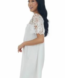BiBi Dresses Ivory Crochet Lace Yoke Woven Shift Dress 11 BiBi Dresses Ivory Crochet Lace Yoke Woven Shift Dress